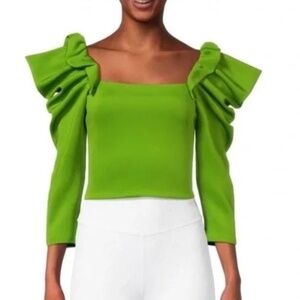 Alice + Olivia Green Genny Ruffle Sleeve Top
